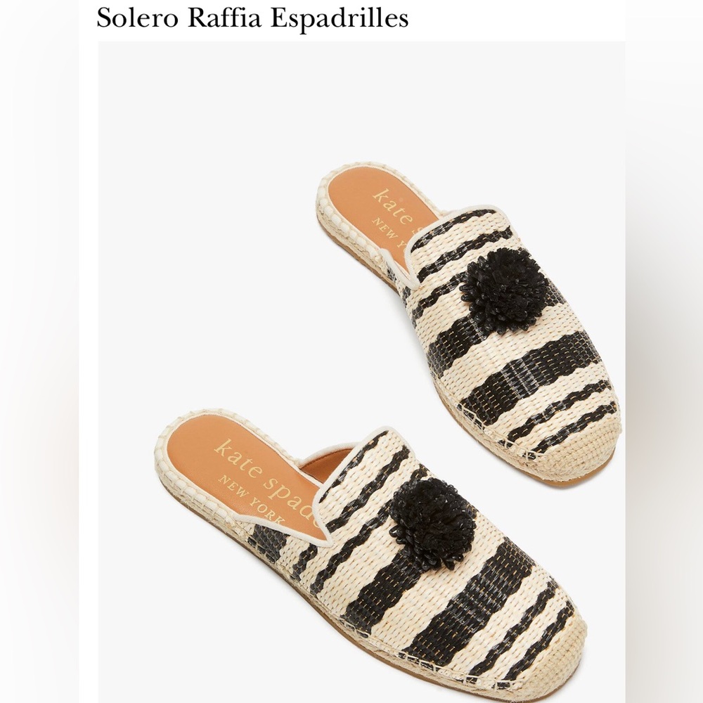 New in Box Kate Spade Solero Raffia Espadrilles Black Natural